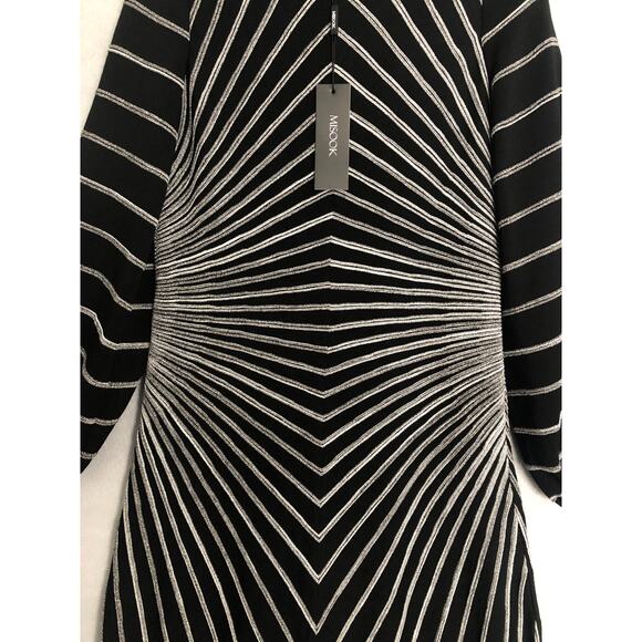 Misook Melange Stripe Dress Women's Small Knit  Boat Neck Long Sleeve Black NEW - Picture 3 of 7
